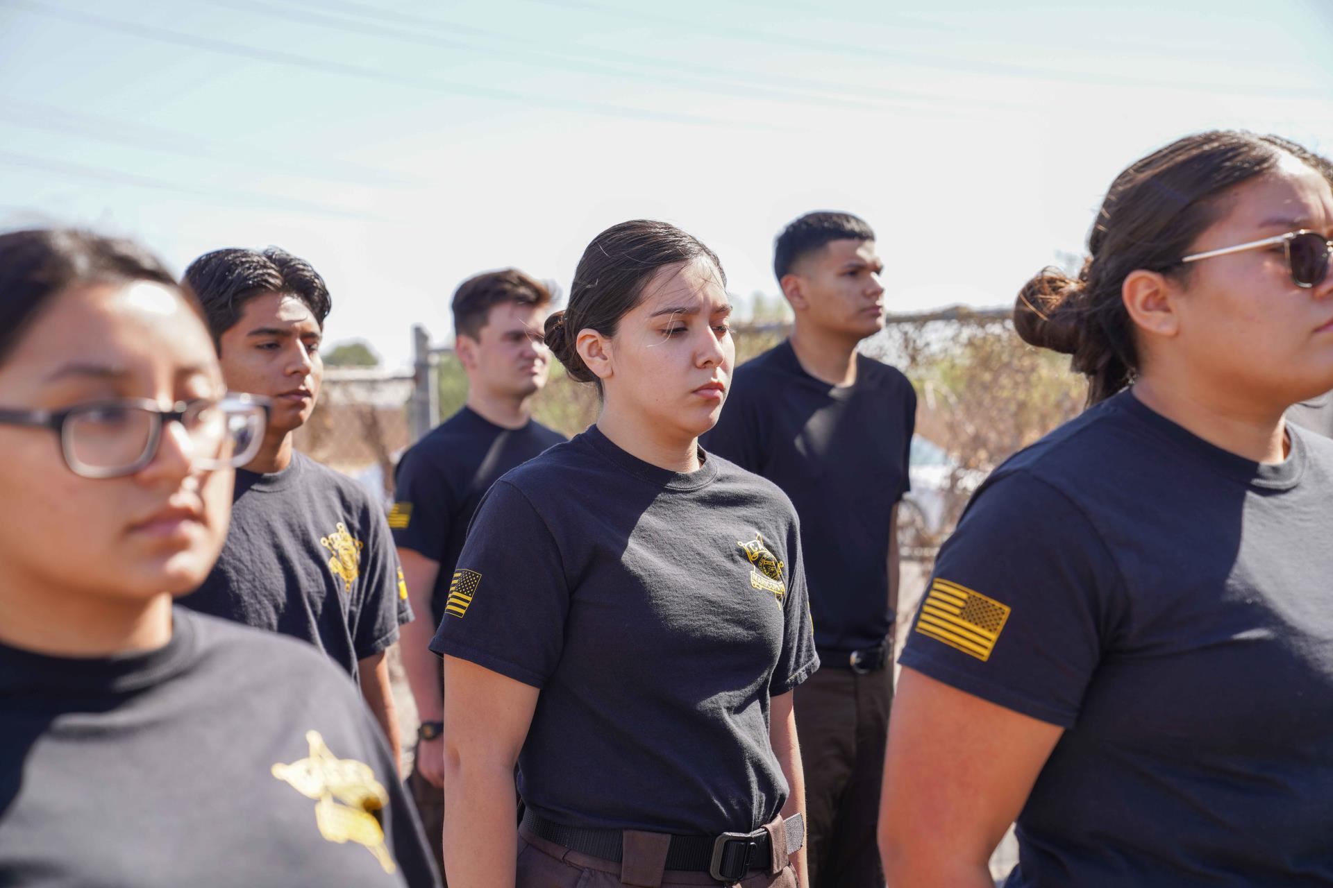 Cadets in line formation facing forward